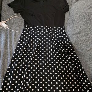 Stylish Black and White Polka Dot Midi Dress